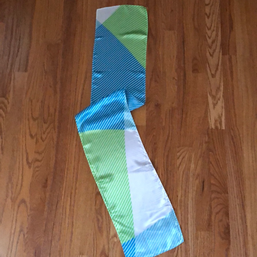 100% Silk blue/white/green Handmade scarf - 44 inches X 8 inches